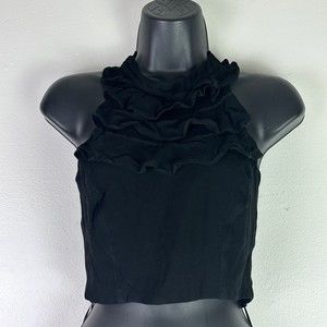 NWOT For Love & Lemons Women's Mockingbird Ruffle Crop Top Black Size M
